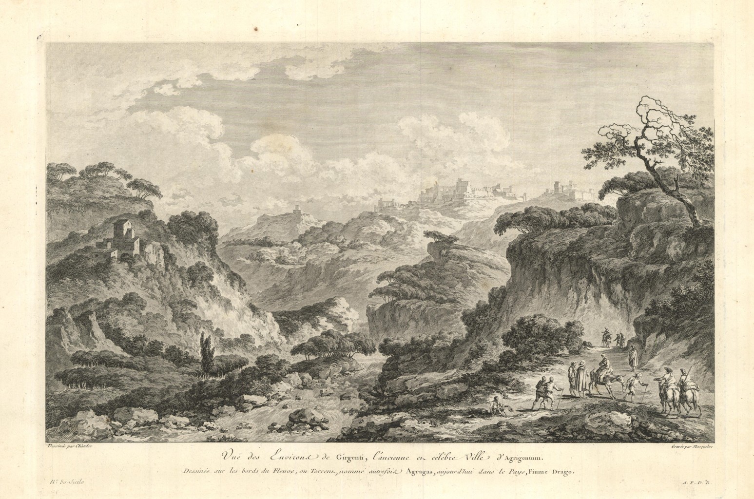 Vue des environs de Girgenti (Agrigente) depuis le lit de l’Agragas, aujourd’hui Fiume Drago